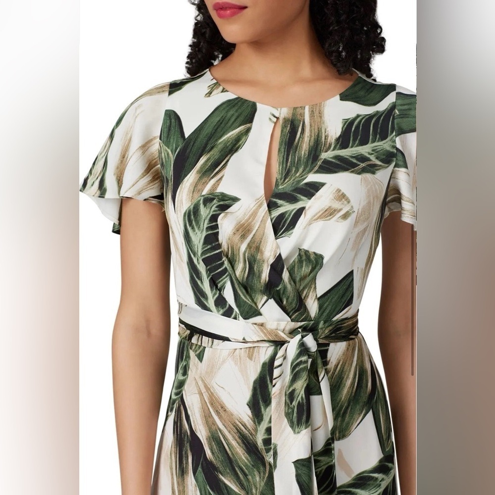 Great Jones Tropical Leaf Print Midi Dress Green Ivory Asymmetrical Hem Size 4 - Picture 7 of 13